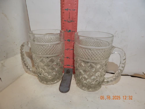 Anchor Hocking Wexford Crystal mugs pair - One has some flea bites to rim