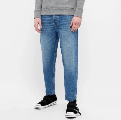 Ksubi Bullet Cropped Blazed Jeans Blue Frayed Relaxed Men's Size