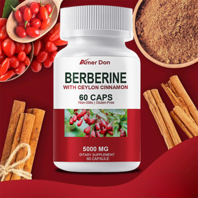 5000mg Berberine Capsules, Natural HCL Extract, Healthy Cholesterol 60 Caps