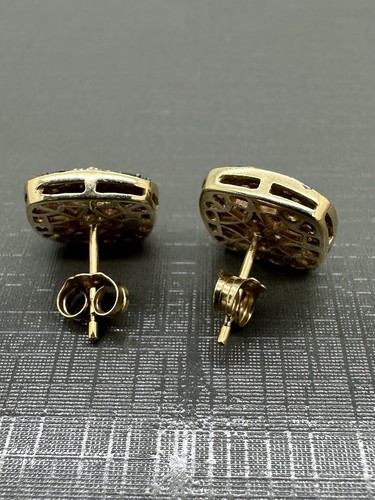 14k Yellow Gold Round Black Champagne & White Diamond 0.75ct Fine Stud Earrings - Picture 10 of 13