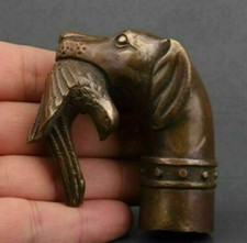 Unique Chinese Bronze Statue Dog Bird Cane Walking Stick Handle Accessorie Art