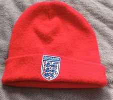 England Football New Era Beanie Woolley Hat 100% Acrylic Used RED 