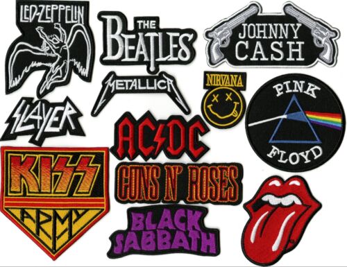 12pc. Band Patch Set | Nirvana | Beatles | Zeppelin | Kiss | Johnny Cash | Small - Picture 1 of 7