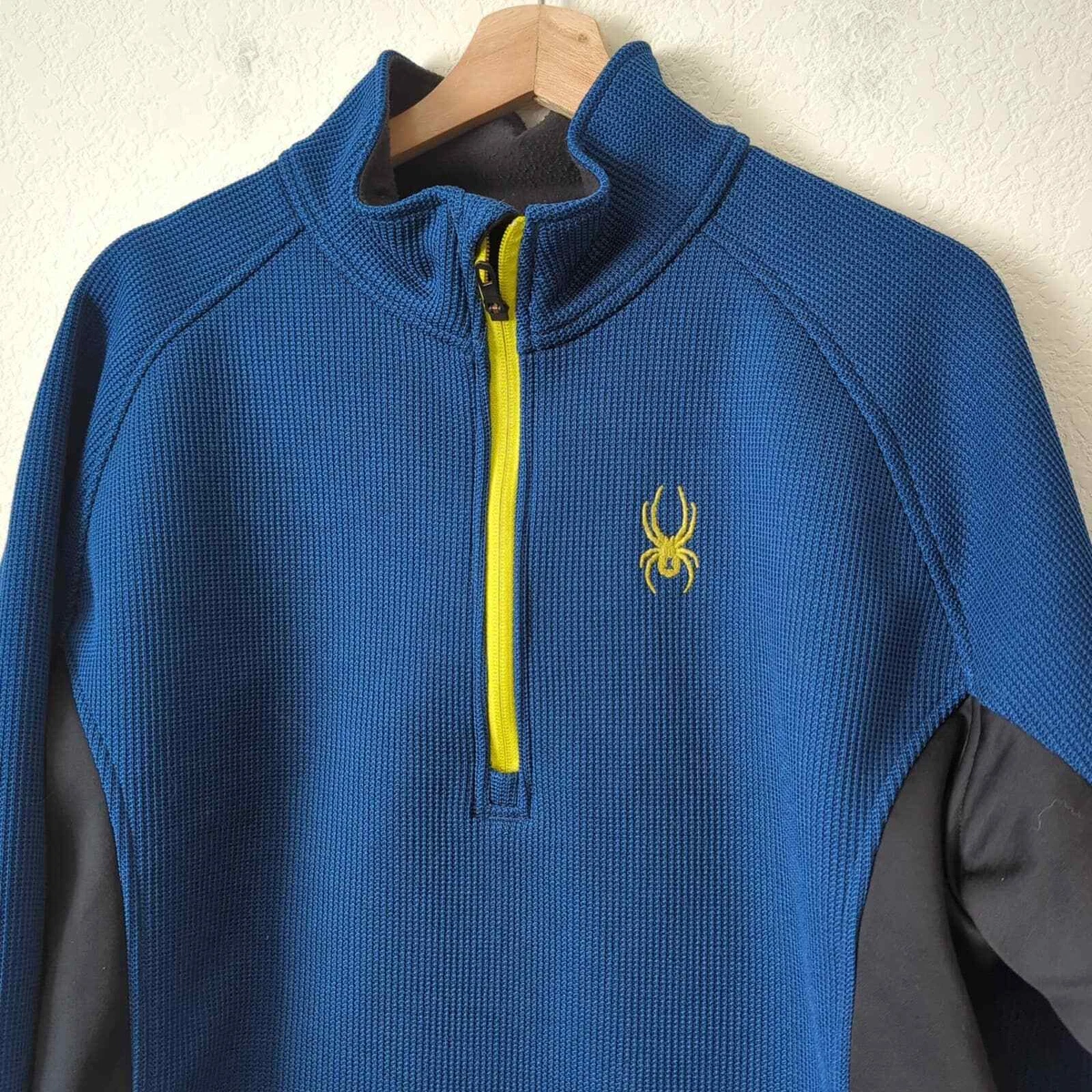 Spyder Men's Long Sleeve Fleece Jacket Blue 1/4 Zip Coat Waffle Knit Sweater  XL | eBay