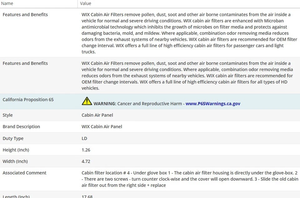 Filtro de aire de cabina WIX para MINI COOPER PACEMAN 2013-2016 L4-1,6 L Foto 3 de 4