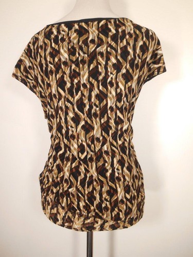 Beautiful Women's XL Jones New York Brown Striped Waves Design SS Lined Blouse - Picture 4 of 5