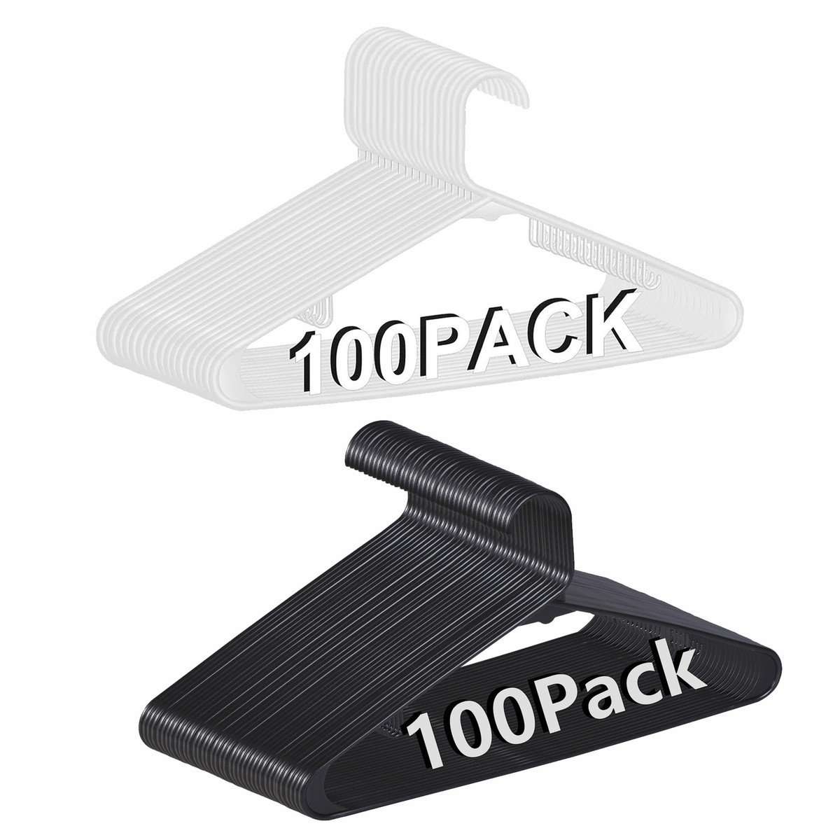Heavy Duty 100 Pack Black/White Plastic Hangers Clothes Hangers with Double  Hook