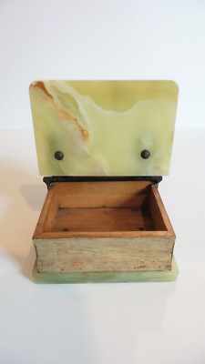 Unusual Green Onyx Faux Book Cigarette Box, Bronze Spine