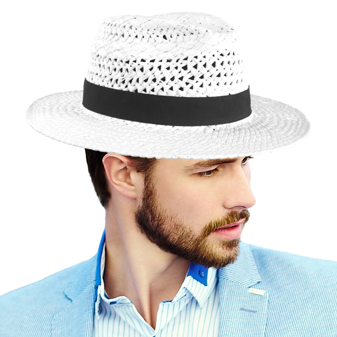 Straw Fedora Hats for Men Women Wide Brim Panama Summer Beach Sun Hat-image