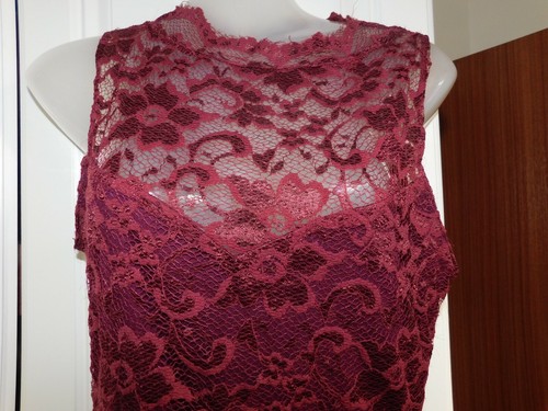 Amy Childs Claret Nylon Lacey Neck Dress (UK 12) - Picture 2 of 4