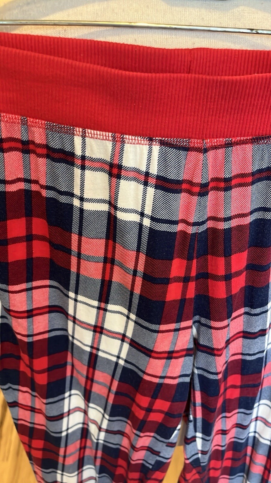 Pajama Set Red Plaid Pants Solid Long Sleeve Top - image 6