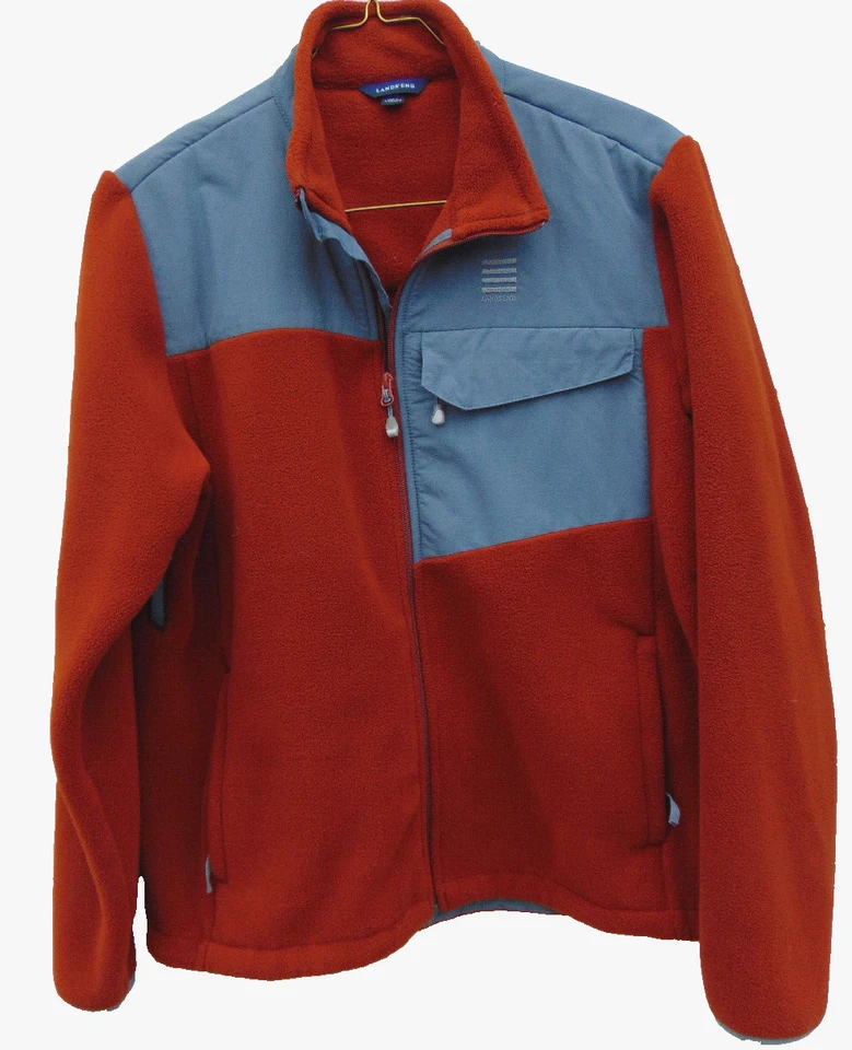 Lands End Mens Full Zip THICK FleeceJacket Nylon Pockets Gorpcore Camping,Jog~L - Image 3 of 4