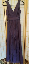 White By Vera Wang V-Neck Wrapped Bodice Dress With Satin Belt Size 2 Eggplant