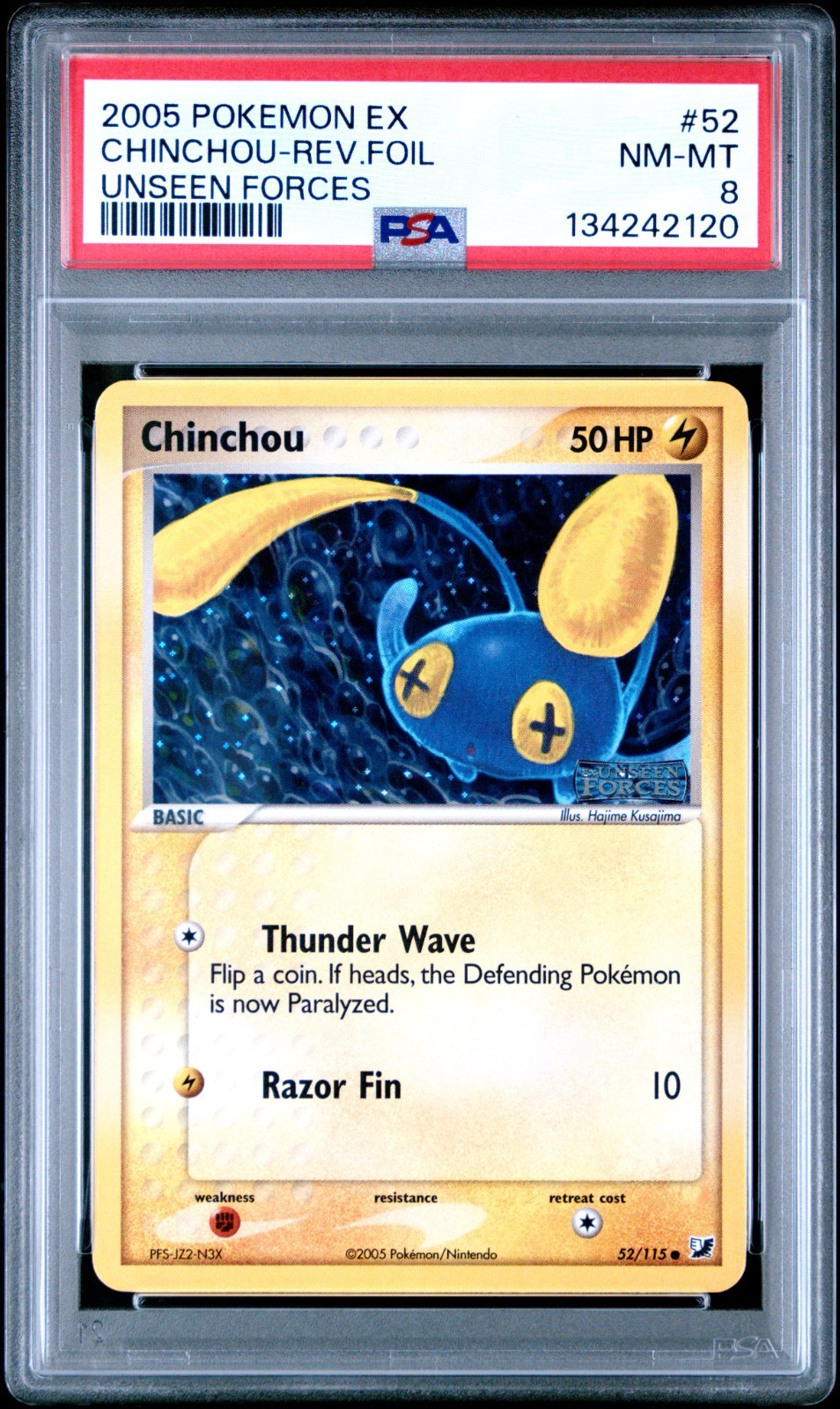 Pokemon Chinchou Reverse Unseen Forces #52 Graded Card PSA 8