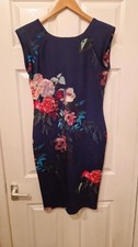AX Paris Floral Bodycon Dress Navy Multicolour Zip Back UK 14