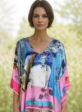 Johnny Was O/S 100 Silk Lagen Kimono One Size Tunic Blouse Poncho Cover Up