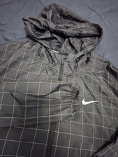 Nike Running Full Zip Windbreaker Black With White Grid Lines Size L
