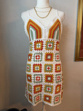 5- Boohoo Multicolor Crochet Patchwork Slip Dress V-Neck Knee Length S/M