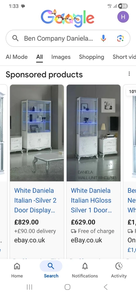 Daniela Italian White-Silver 2 Door Display Cabinet Italian Furniture Ben Compan - Image 3 of 4