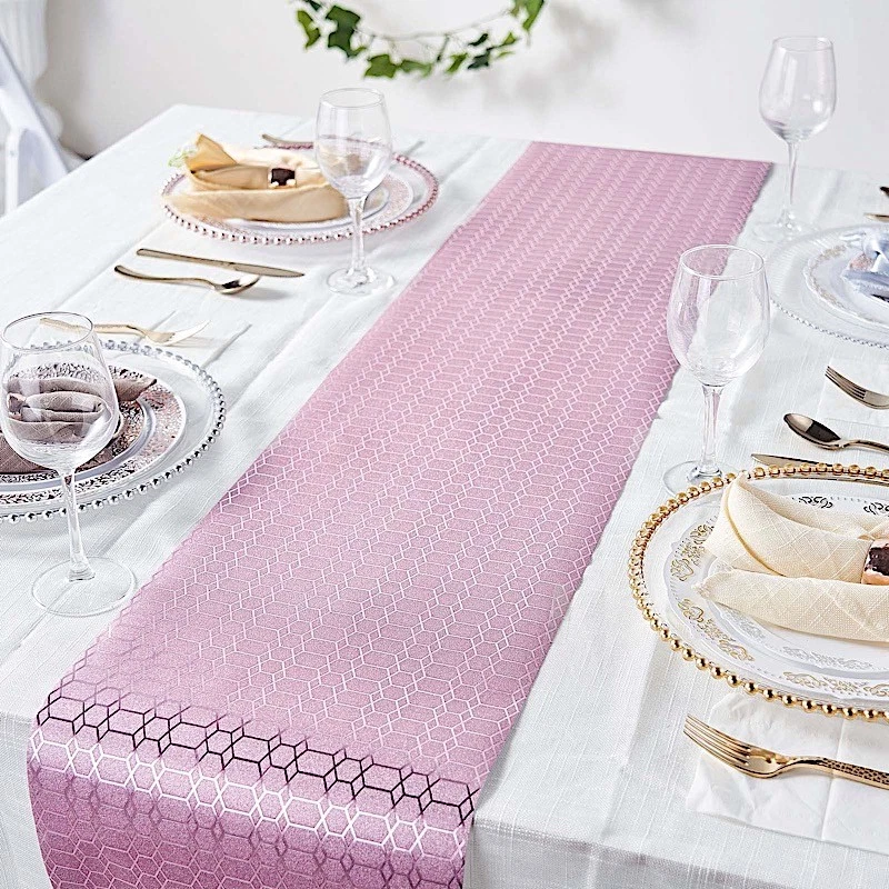 ROSE GOLD 12x108" Glitter Paper Disposable Table Runner GEOMETRIC DESIGN Party - Image 3 of 4