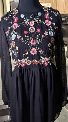 sheer embroidered dress zara Zara black floral embroidered sheer overlay dress size Small