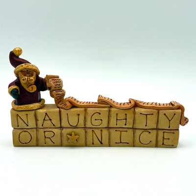 Naughty or Nice Santa's List by Suzi Blossom Bucket Christmas Decor Figurine Vtg