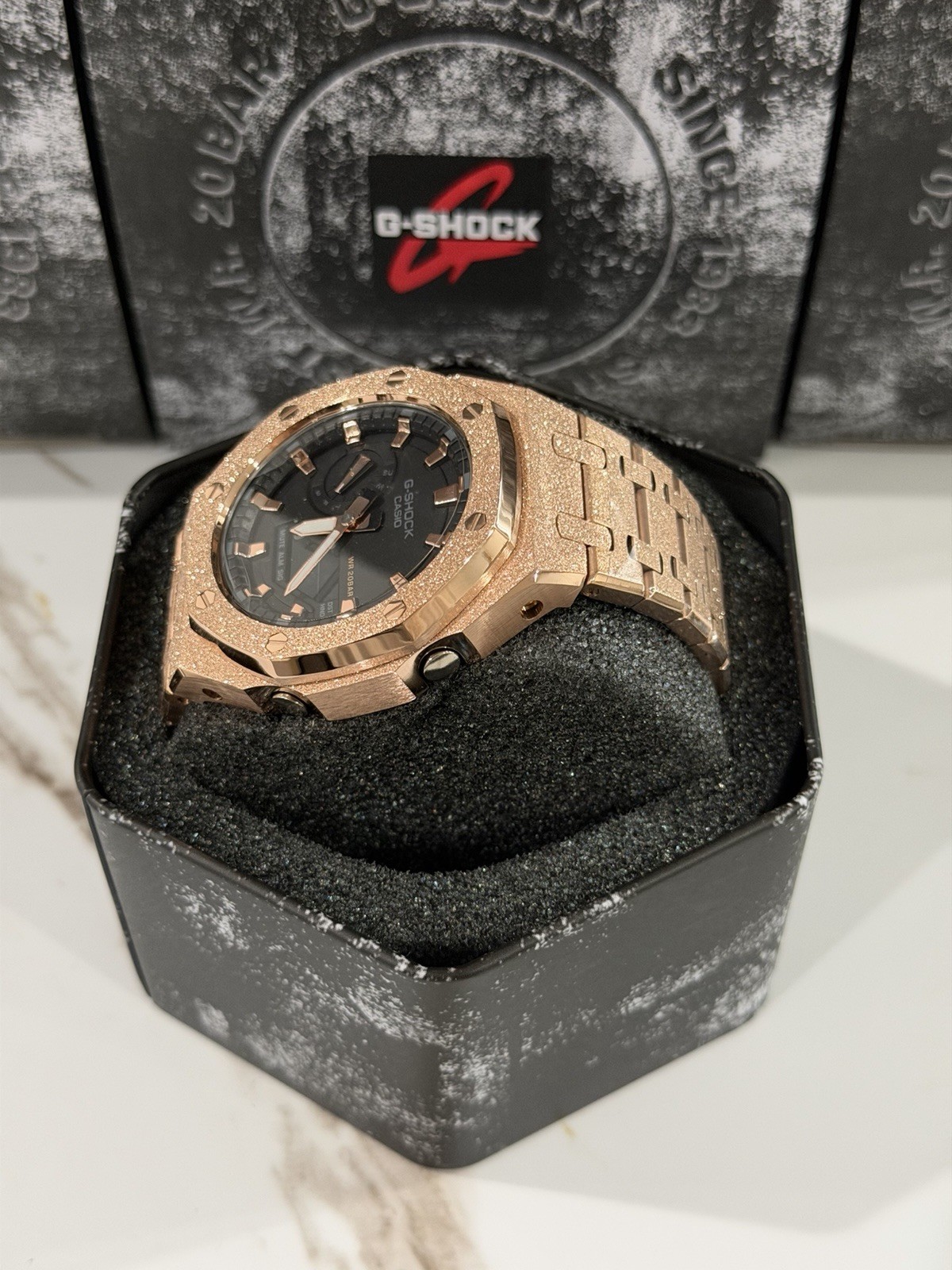 Casio GA-2100 G-Shock Watch – Sandblasted Gold Rose Frosted – Black Dial