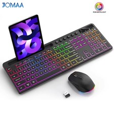 Backlit Wireless Keyboard Mouse Combo, Ergonomic with Phone Holder