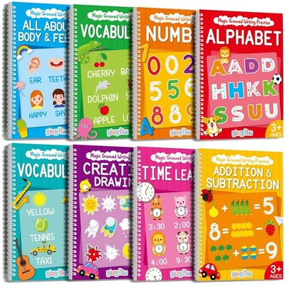 Magic Grooved Writing Practice Books for Kids 3-10,Large Reusable 3D Handwriting