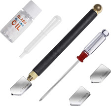 Glass Cutter Tool with Cutting Oil, Professional Glass Cutting Kit with Metal Ba