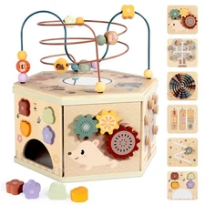 Wooden Activity Cube Montessori Toys for 1 2 Year Old Baby Activity Center fo...