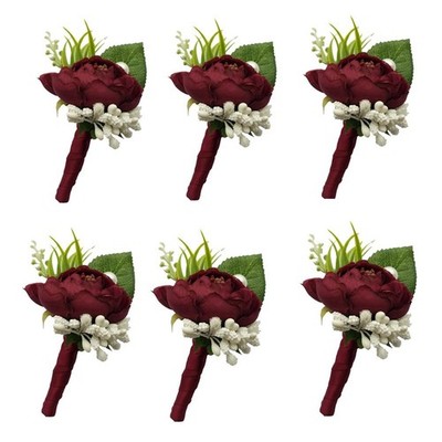 6 Pieces/lot Groom Boutonniere Man Buttonholes DIY Wedding Artificial False F...