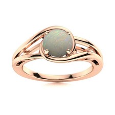 Solitaire 5MM Round Opal Split Shank Women Ring 925 Sterling Silver Rose Plated