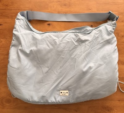 Wilo The Label Puffy Nylon Hobo Bag Light Blue Crossbody Adjustable Strap