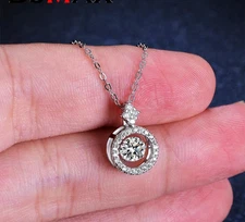 1Cttw Dancing Moissanite Sparkling 925 Silver Pendant Necklace 18" YG