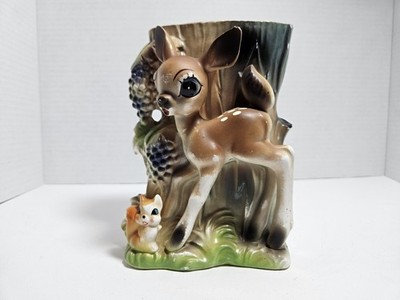 Vintage Fairyland Hand Painted Japan Deer Fawn Bambi Squirrel Ceramic Vase