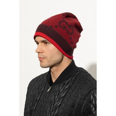 Gucci Red Cashmere GG Beanie Hat NWT Size M | Designer Logo Winter