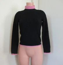 ABSINTHE CASHMERE VTG. BLACK LONG SLEEVE PINK ROLLED MOCK NECK SWEATER, SIZE PP