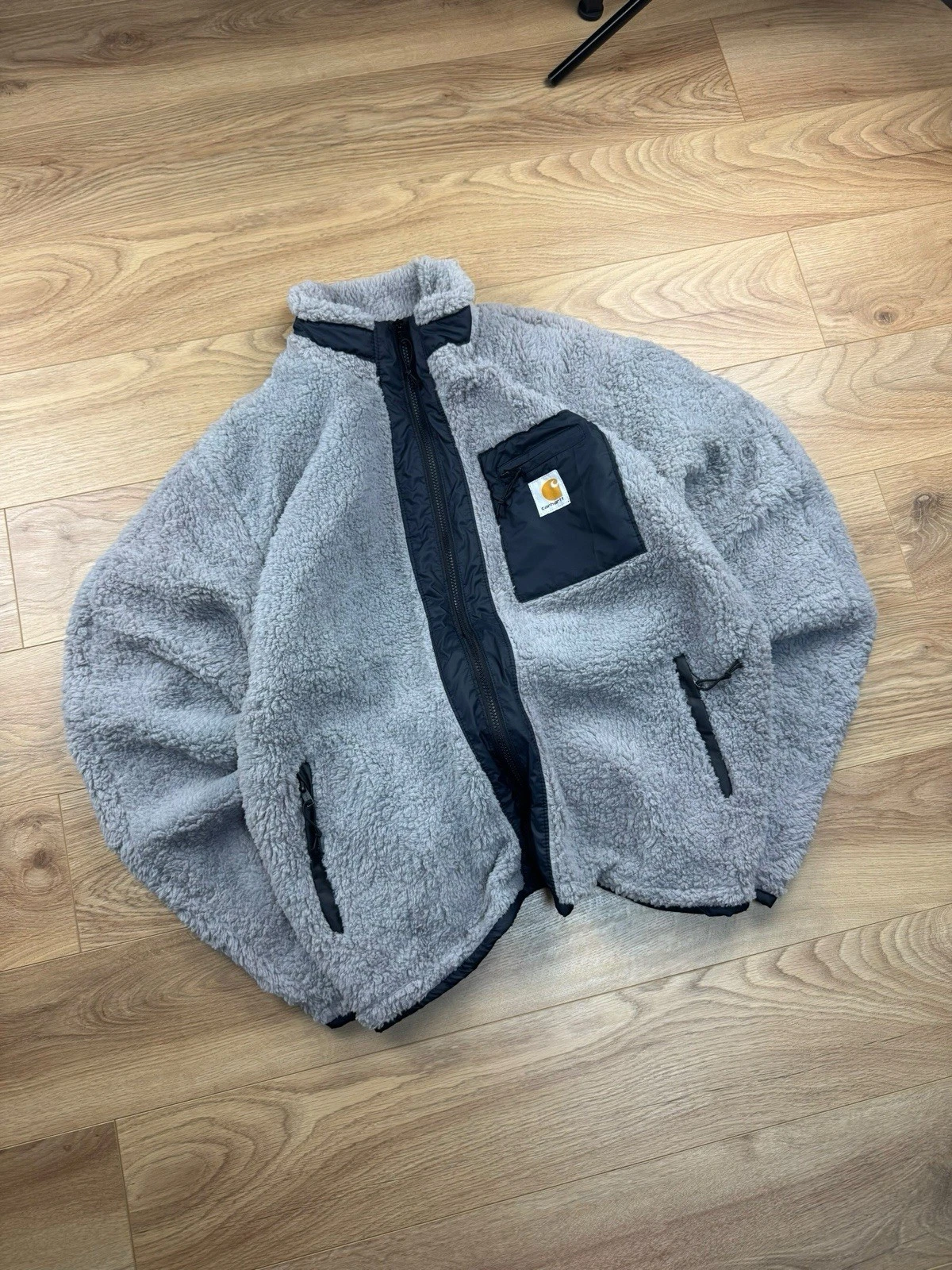 Grey Sherpa Fleece Carhartt Jacket / Zip Up / Fleece Size Large Reworked Warm