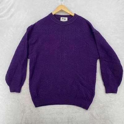 Fiji Mens Purple Textured Knit Crewneck Sweater Made in Italy XL