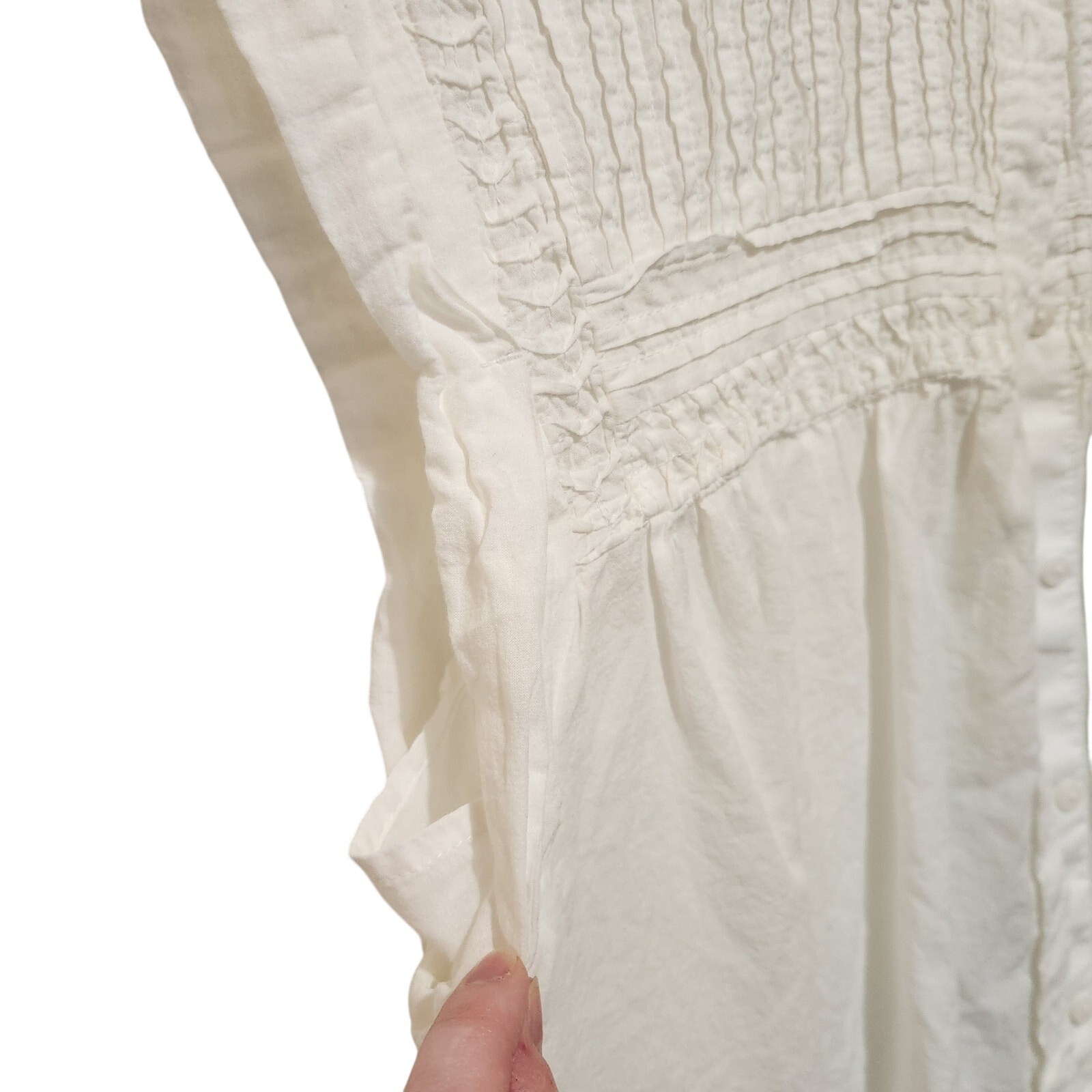 Universal Thread White Pintuck Yoke Button Front … - image 7