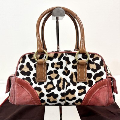 バッグ Coach Unborn Carf Soho Leopard Bag COACH Unborn Carf Leopard Turn Lock Hand Bag Ribbon Used