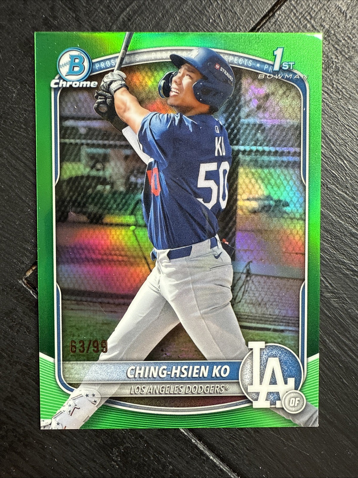 2025 Bowman Chrome Ching-Hsien Ko True Green Refractor 37/99 Dodgers BCP-224