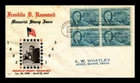 US COVER ROOSEVELT FOUR FREEDOMS FDC SCOTT 933 BLOCK OF 4 CROSBY PHOTO CACHET