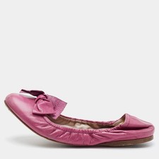 Miu Miu Bow Size 39 Pink Leather Scrunch Ballet Flats