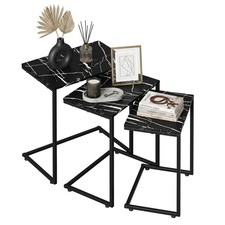 Nesting Side Tables Set of 3 C Shaped End Tables Stackable Coffee Table Black