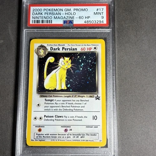PSA 9 Dark Persian Black Star Promo #17 Nintendo Magazine WOTC 2000 Pokemon card