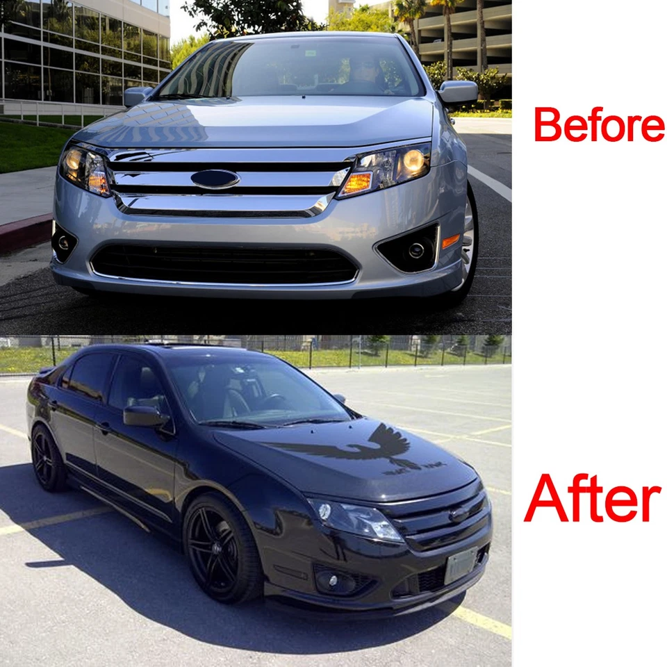 For 2010-2012 Ford Fusion Front Upper Grille Molding Trims Complete Glossy Black Foto 2 de 4