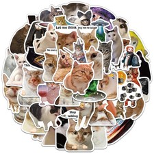 50pcs Funny Cat Meme Stickers Paper Decals for Laptop Notebook Scrapbook Planner