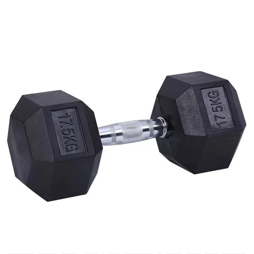 Single 17.5 kg Rubber Hex Dumbbells Fitness Home Gym Strength Weight Training